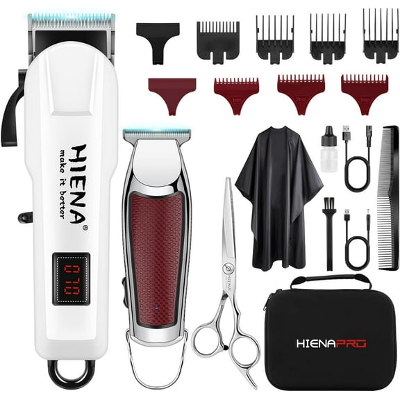 HIENA PRO Professional Hair Clippers Set for Men, Cordless Electric Barber Clipper Berad Trimmer Set, Hair Cutting Machine Full Kit, USB Rechargeable Clipper Set for Barbers with LED Display