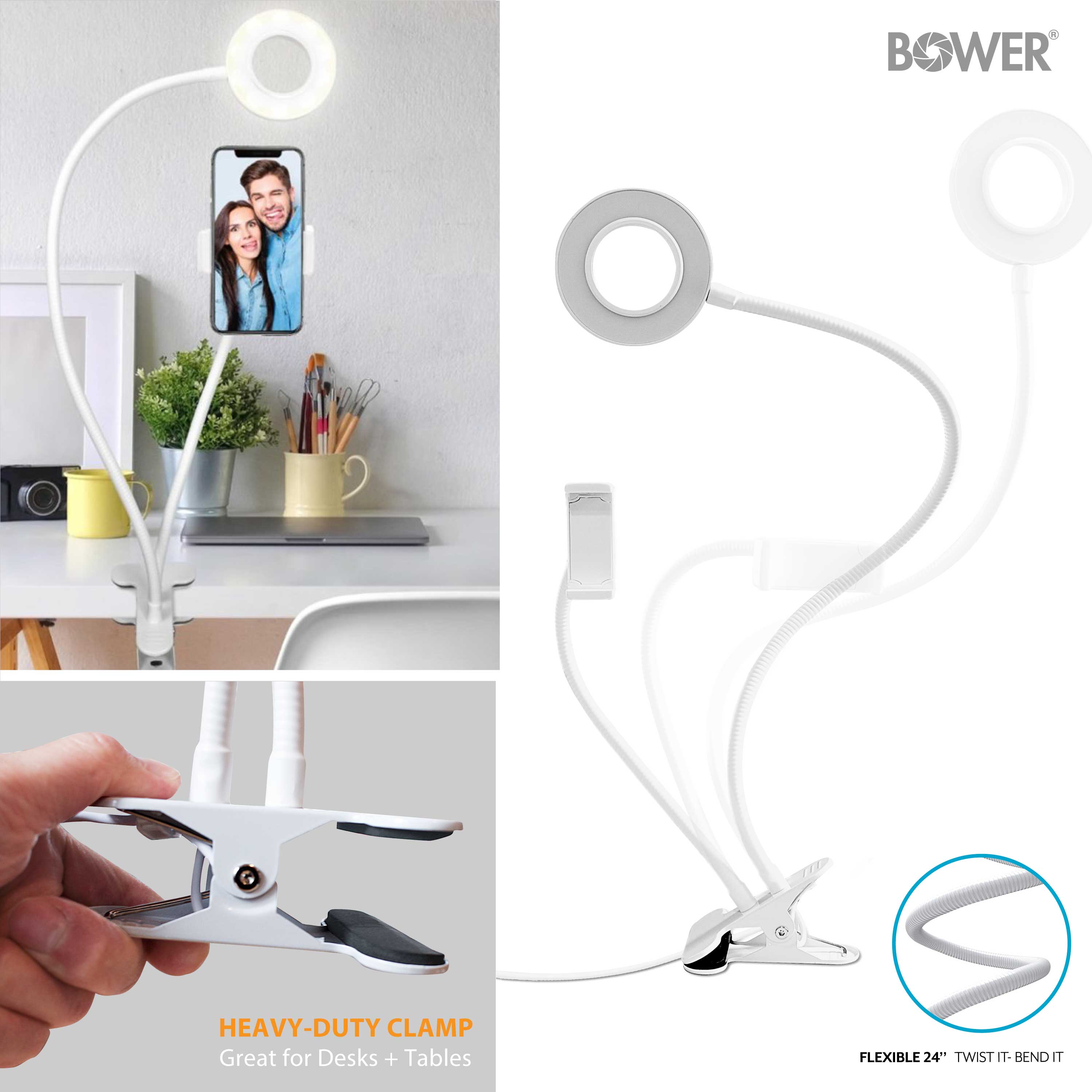 Bower 24-Inch Flexible LED Ring Light with Desk Clip photo 4