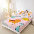 thumbnail image 4 of Homewish Pink Dinosaur Animal Twin Sheet Sets, Cute Cartoon Polkadots Twin Fitted Sheet, Teens Kids Boys Girls Flat Sheet, Microfiber Bedroom Decor, 3pcs, 4 of 7