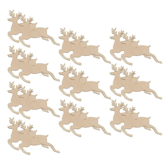 HOOWIFFY  20pcs Reindeer Shape Wooden Cutouts Unfinished for Christmas DIY Projects