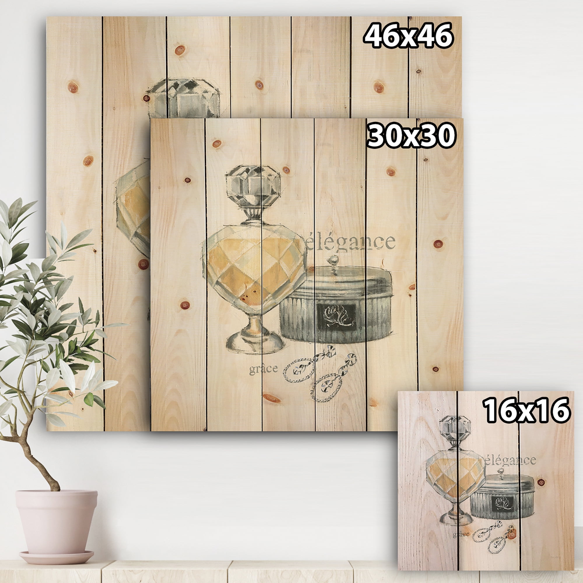 Designart 'Perfume Glam Bathroom II' Traditional Bathroom Print on Natural Pine Wood