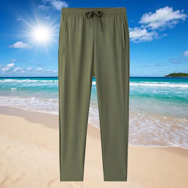 Pantalones largos para hombre, talla grande, color liso, informales, a la moda, holgados, de seda helada, con bolsillos con cordón, rectos, de poliéster.