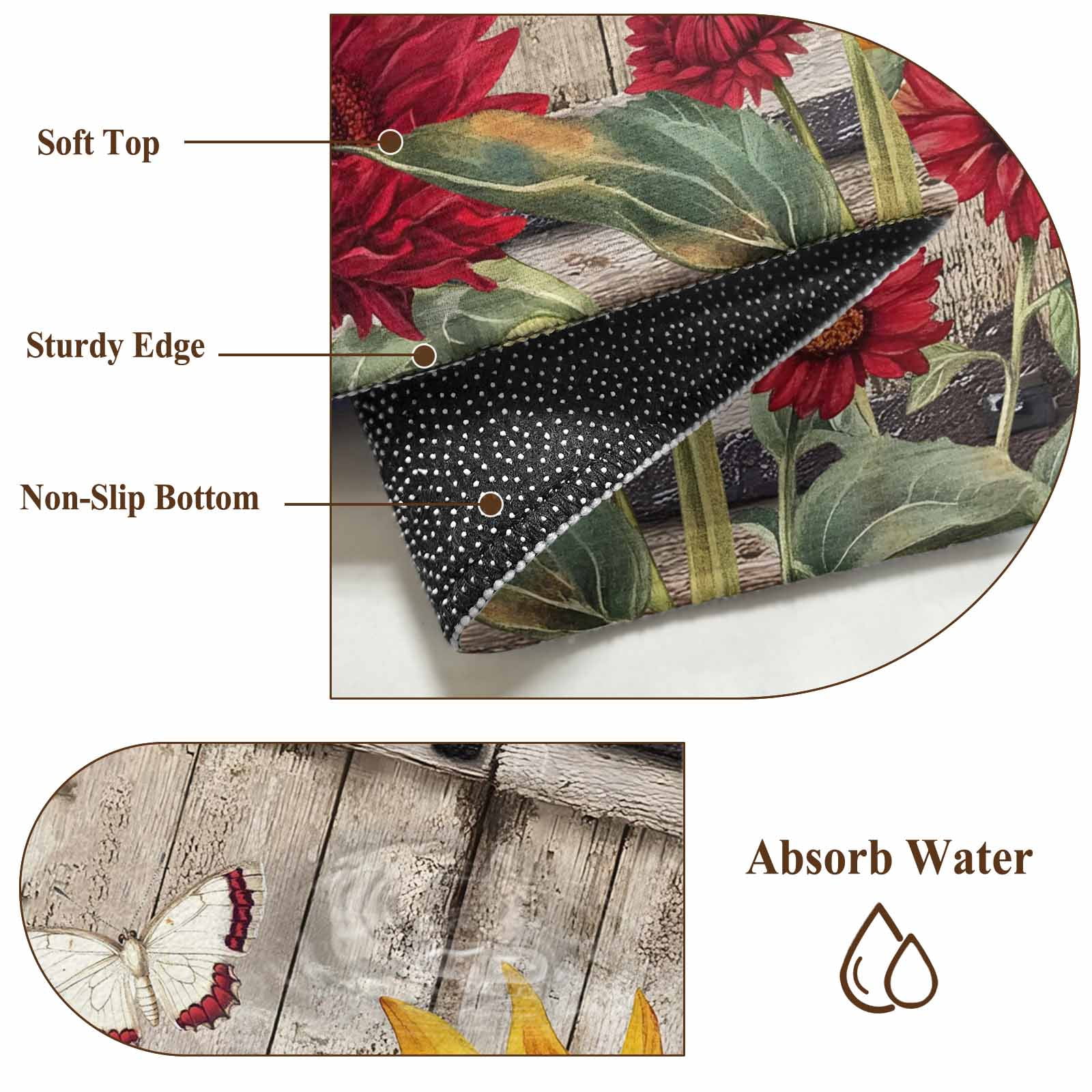 Rectangle Area Rugs 4 x 6 Ft, Sunflowers Non-Slip Residential Carpet, Retro Flower Barn Doors Butterfly Farmhouse Brown Indoor Crawling Mats Runner Rugs for Living Room/Dining Room/Bedroom