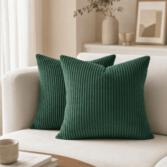 Throw Pillow Covers 18×18 2 Pack Striped Corduroy Decorative for Couch Living Room Bed Dark Green