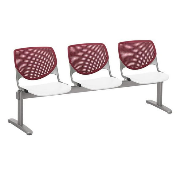 KFI Studios KOOL 3 Seat Reception Bench, White Seat, Burgundy Back