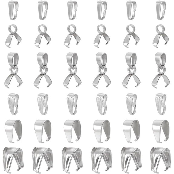 36Pcs 304 Stainless Steel Snap on Bails 6 Styles Pendants Ice Pick Pinch Clasp Connectors Charm Holder for Necklace Pendants Bracelet Assistance Equipment DIY Jewelry Making for making