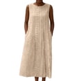 thumbnail image 2 of ClodeEU Women's Crew Neck Sleeveless Eyelet Embroidery Midi Dress,Summer Casual Loose Dress with Pocket Khaki,Women's Plus L, 2 of 8