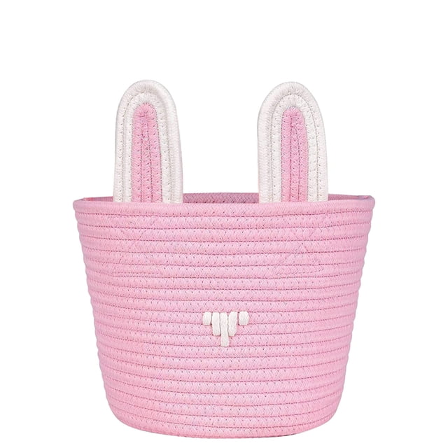 Easter Basket For Kids Empty With Handle Hand Woven Cotton Rope Natural Texture Design 10 in
