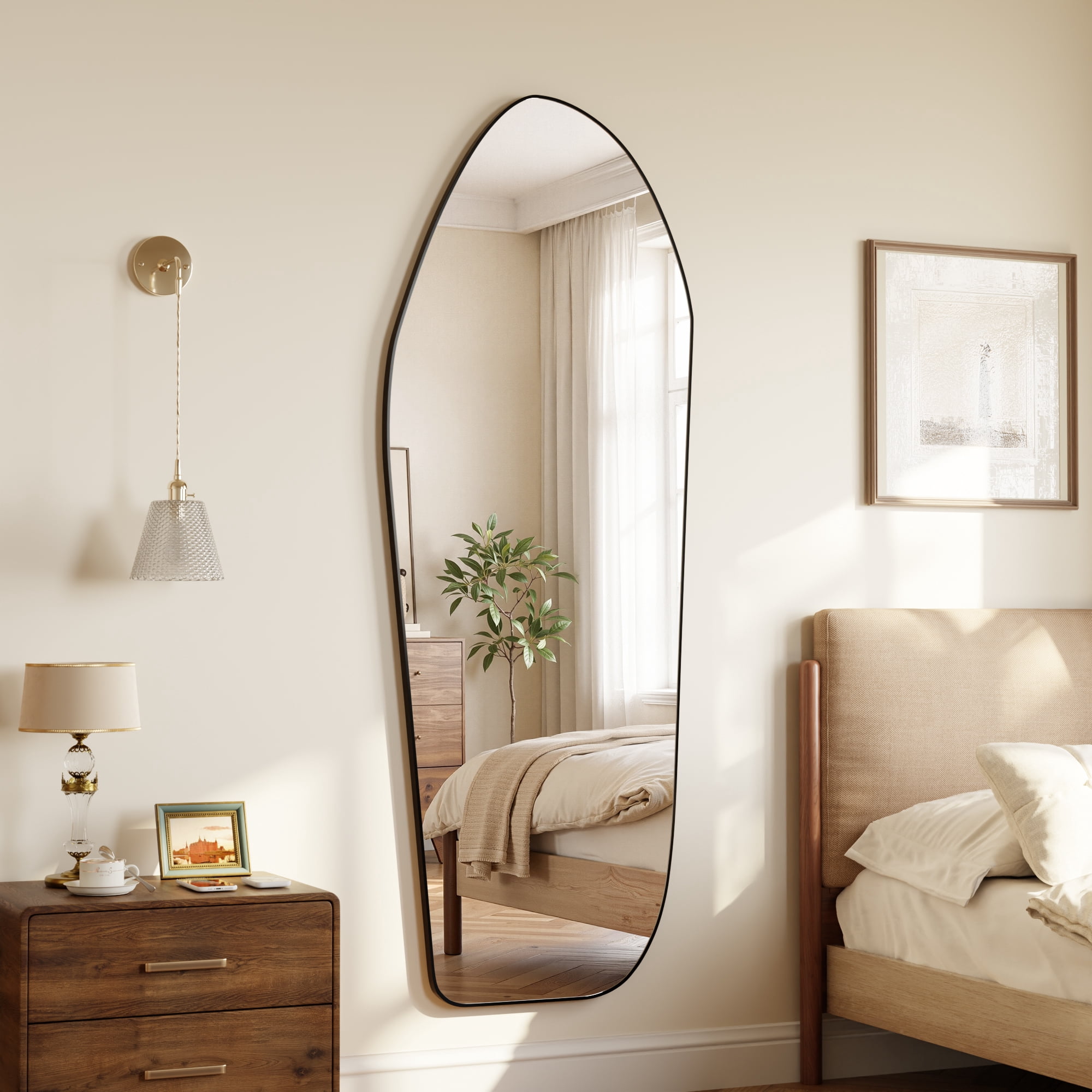 Easy4Home 67"x24" Irregular Full Length Mirror Decorative Standing Floor Mirror Wall Mounted, Black