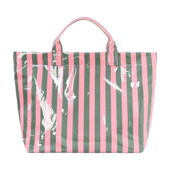 Kugisaki Large Capacity Tote Bag Waterproof Handbag Trendy Striped Tote Bag for Travel Beach