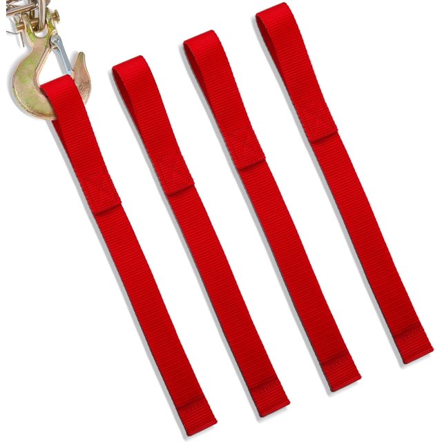 3 Pcs Winch Hook Pull Straps 1 Inch Wide 12 Inches Long Hook Strap Nylon Winch Strap for Cable Rope, Red