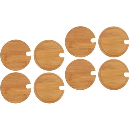 MLINS 8 pcs  Bamboo Mug Lids with Spoon Holes Replacement Seasoning Jar Lids Cup Covers