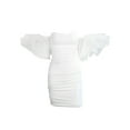 thumbnail image 6 of Liacowi Women Puff Sleeve Ruffle Tube Dress Bodycon Off Shoulder Mini Dress Slim FIt Backless Elegant Short Party Dress, 6 of 9