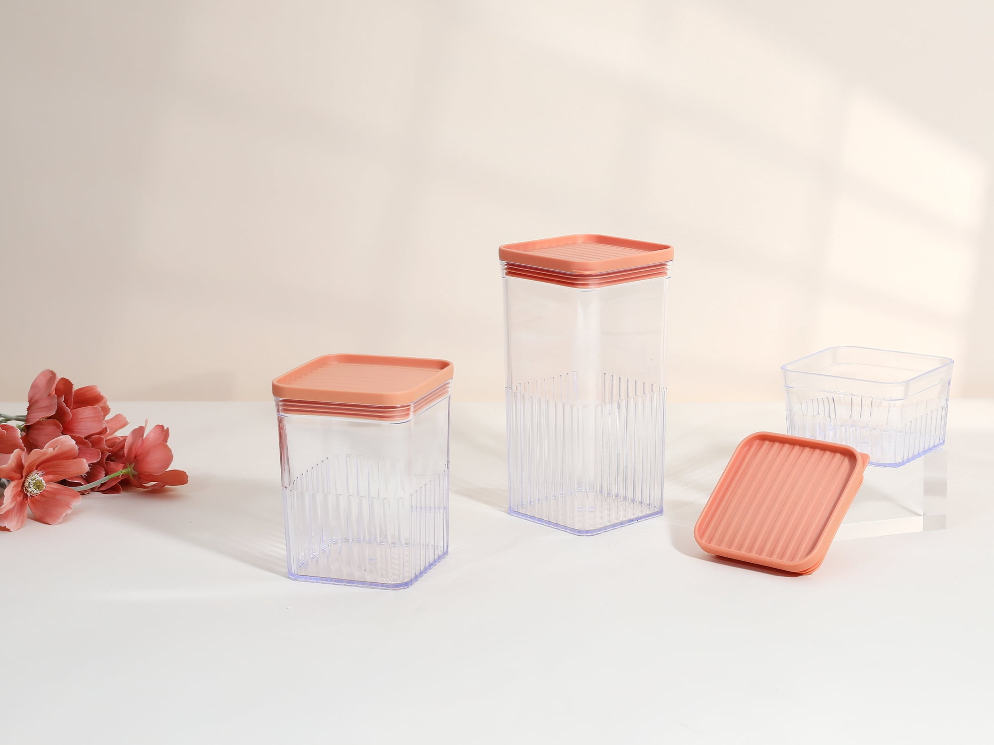 Unique Bargains 5 Pcs Airtight Food Storage Containers for Pantry Organization 30 oz Light Orange