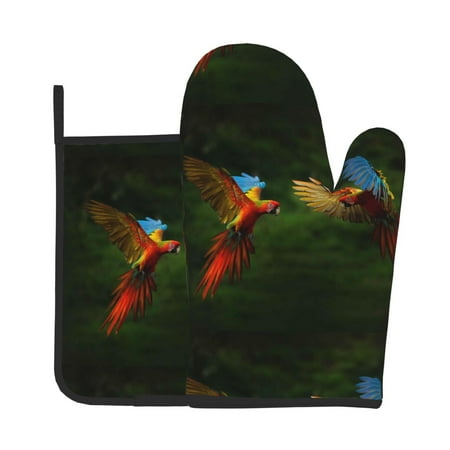 

Tebeau Hybrid Parrot in the Forest Print Oven Mitts and Pan Racks 2-Piece Set Kitchen Oven Mitts and Pan Racks Heat Resistant 500 °F for Baking and Cooking