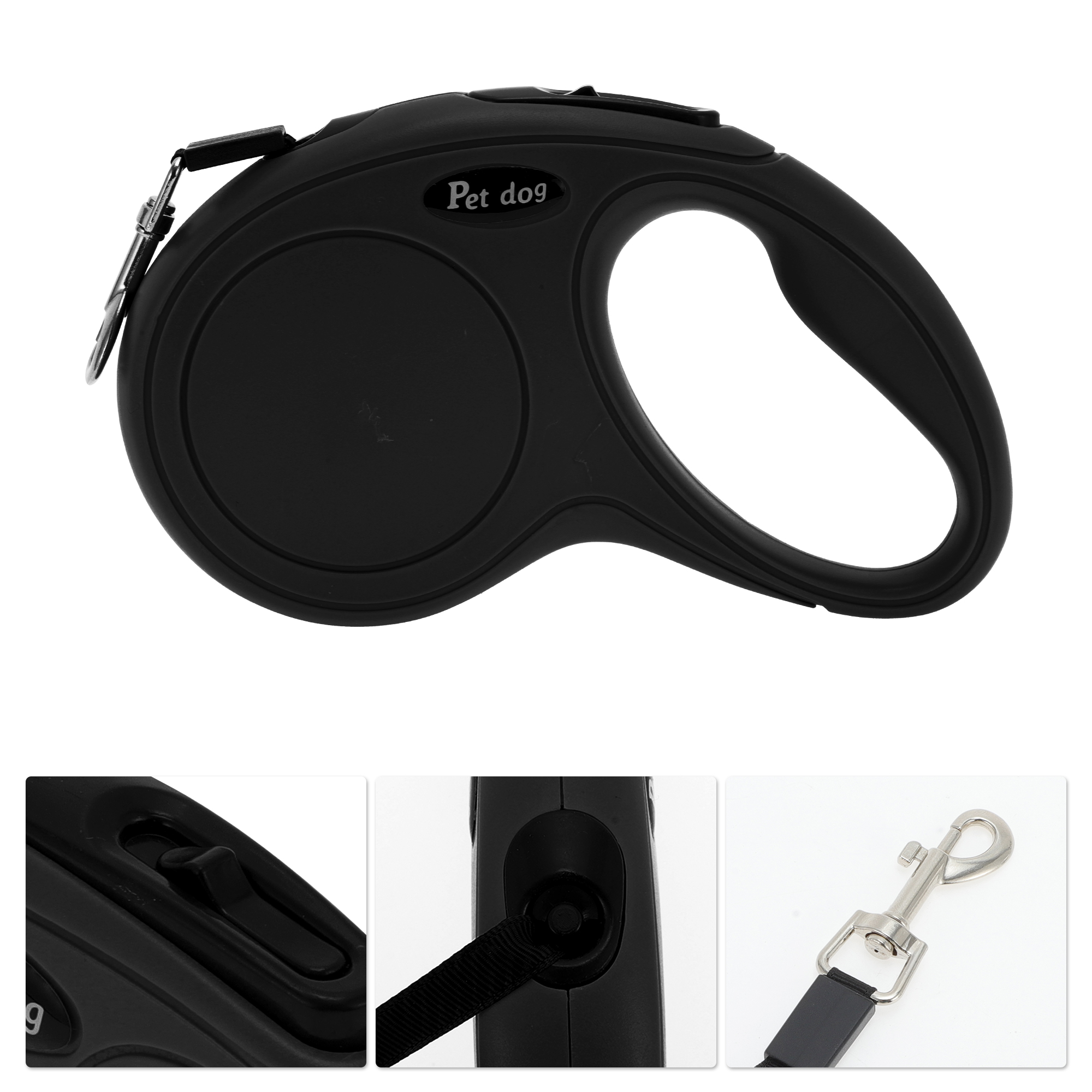 Unique Bargains Retractable Pet Leash Classic Dog Leash Soft Handle Black 118.11"