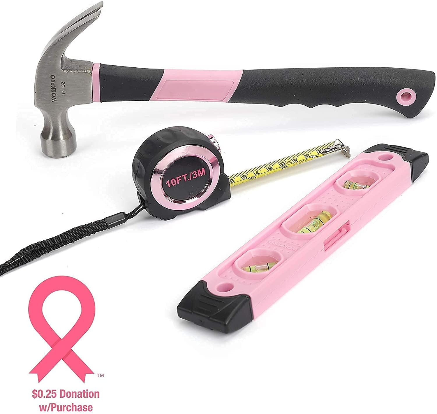 WORKPRO Pink Tool Kit, 106-Piece Lady's Home Repairing Tool Set with Wide Mouth Open Storage Bag - Pink Ribbon