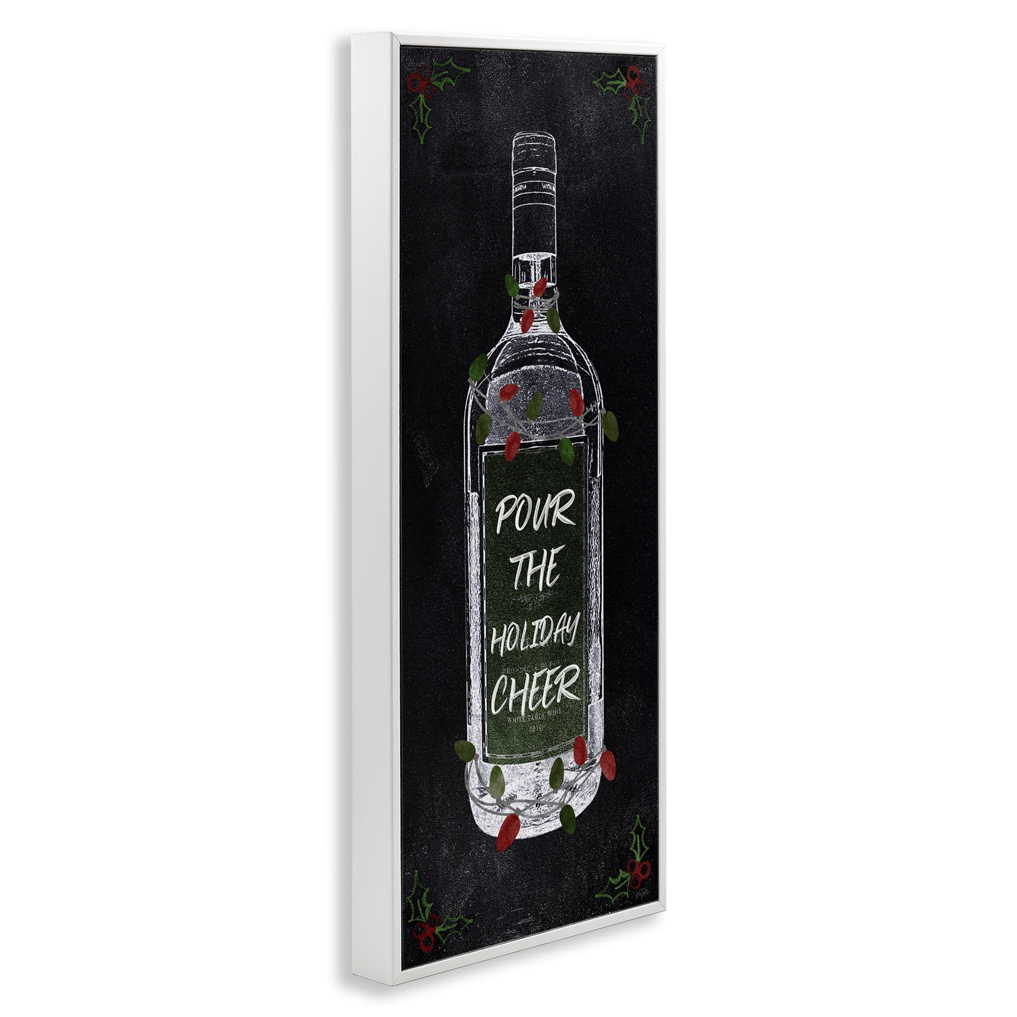 Stupell Industries Pour Holiday Cheer Bottle Holiday Painting White Framed Art Prints Wall Art, 10 x 24