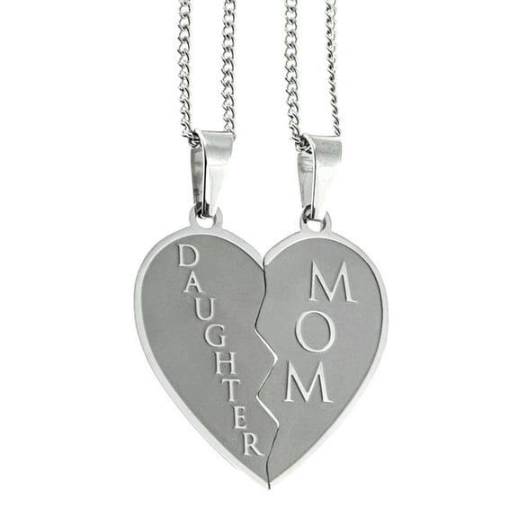 Mom and Daughter Stainless Steel Heart Pendant Necklace Set