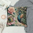 thumbnail image 2 of GOSMITH  Peacock Throw Pillow Cushion Covers Green Peacock Bird and Pink Rich Flowers Decorative Square Accent Pillow Case, 2 of 5