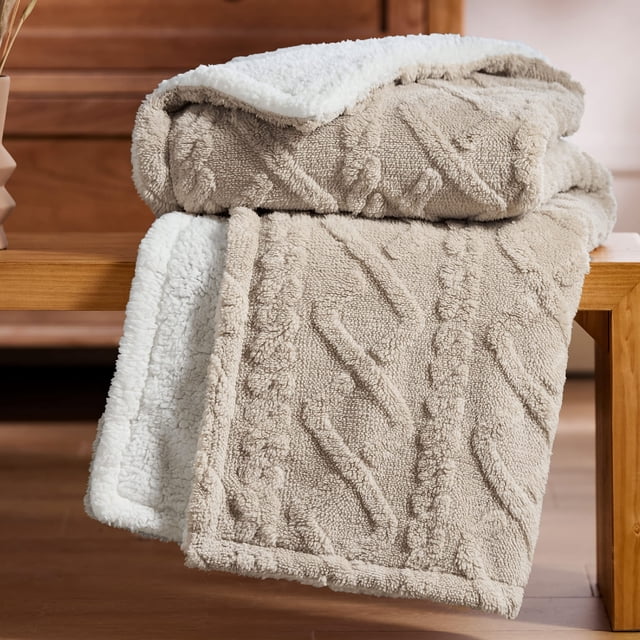 Manta Bedsure Sherpa de forro polar para sofá, 130 x 150 cm, color beige