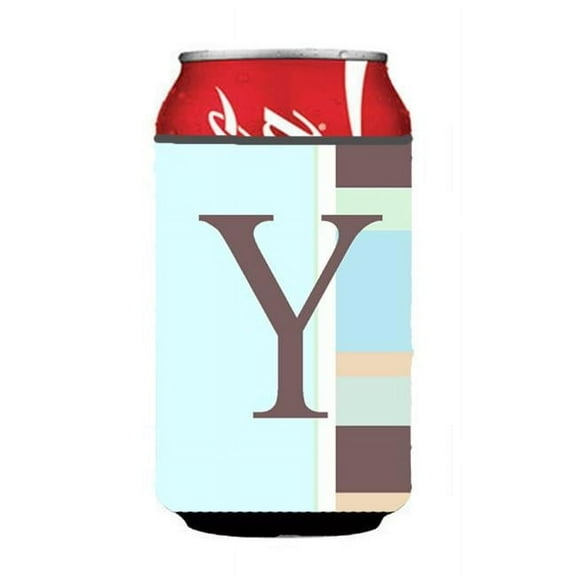 Letter Y Initial Monogram - Blue Stripes Can or Bottle  Hugger