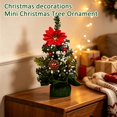 thumbnail image 3 of Christmas Mini Tabletop Tree Ornament, Artificial Plastic Tree with Red Poinsettia and Ball Accents, Window Shelf Desk Display for Holiday Home Party, Small Gift, 3 of 5