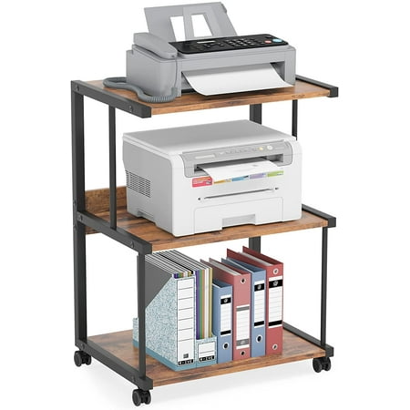 Tribesigns 3 Tier Printer Stand with Storage Mobile Rustic Brown Machine Stand for Office