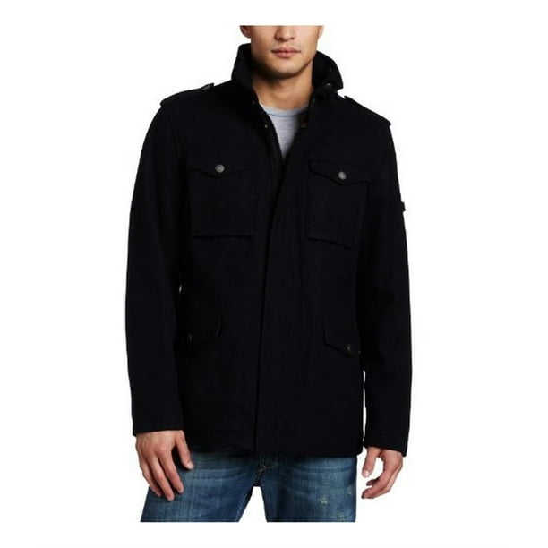 Ben Sherman chamarra de mezcla de lana con cremallera completa para hombre, negro, extragrande Ben Sherman chaquetón