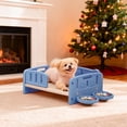 thumbnail image 6 of Small Dog Bed with Cushion & Bowls, Plastic Pet Bed for Puppies and Small Dogs, Raised Puppy Bed with Removable Soft Pad, Indoor Dog Bed with Double Food & Water Bowls, Blue, 6 of 6