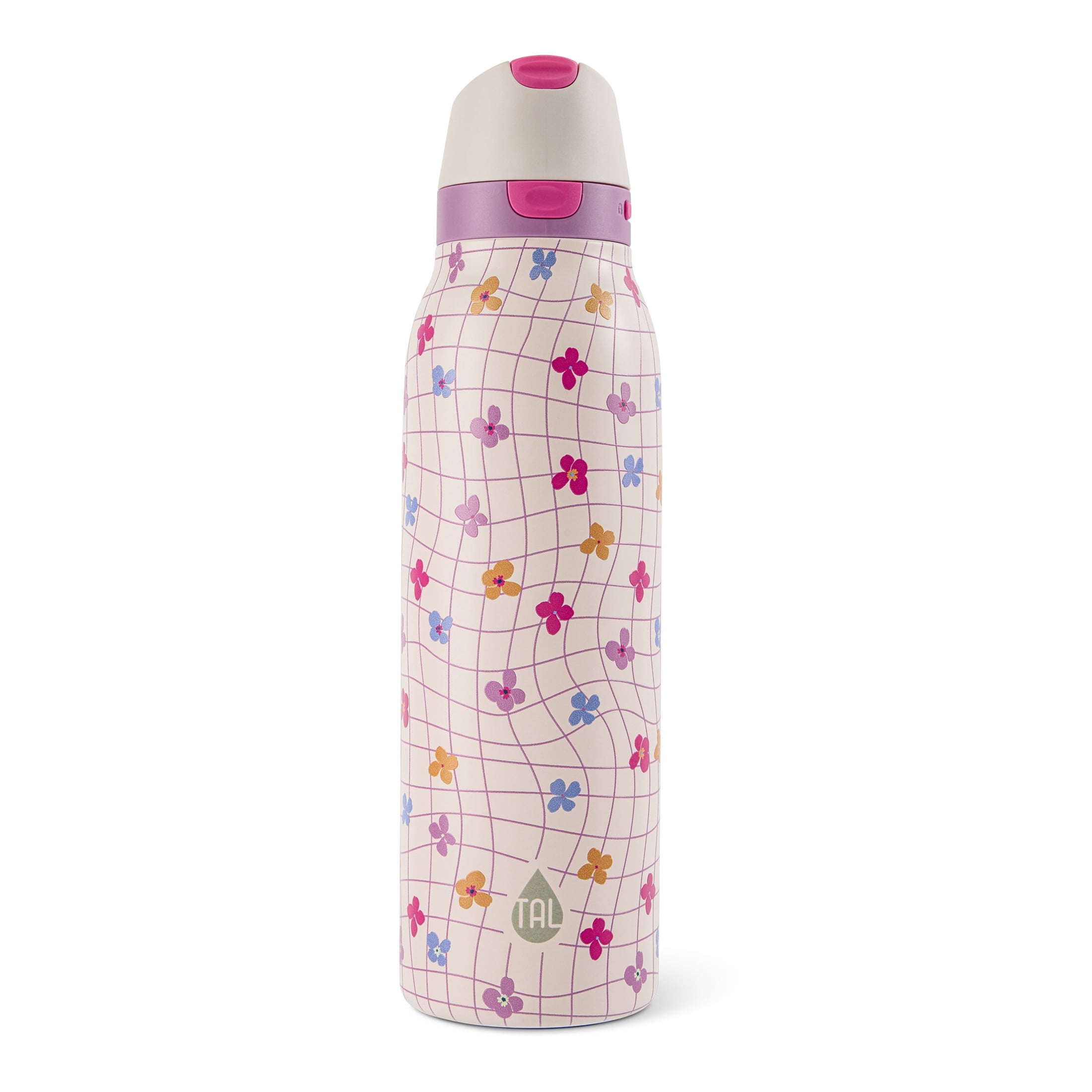 TAL 24oz Stainless Steel 2-in-1 Straw and Chug Water Bottle with Push Lid, Daisy