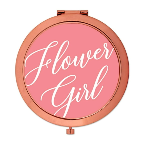 Koyal Wholesale Rose Gold Compact Mirror Flower Girl Wedding Gift, Coral, 1-Pack