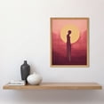 thumbnail image 2 of Sunrise Solitude Minimalist Artwork Plum Pink Gold African Woman Silhouette in Golden Sun Halo Art Print Framed Poster Wall Decor 12x16 inch, 2 of 5