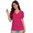 thumbnail image 6 of Womens Casual Cropped T Shirts V Neck Swiss Dot Puff Sleeve Crop Tops Summer Loose Basic Tees Tshirts, 6 of 6