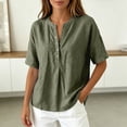 thumbnail image 4 of TrendOFT Womens Pullover Tops Solid Color Loose Fit Stand Collar Short Sleeve Casual Daily Soft Tops Army Green L, 4 of 5