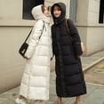 thumbnail image 3 of Women Cotton Coat Hooded Long Sleeve Pockets Side Slit Hem Down Jacket Solid Color Pockets Thickened Casual Outwear, 3 of 8