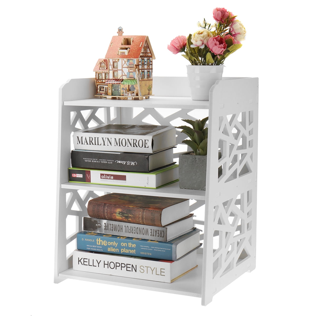 White Bedside Table Living Room Bedroom Nightstand End Tables, Plant