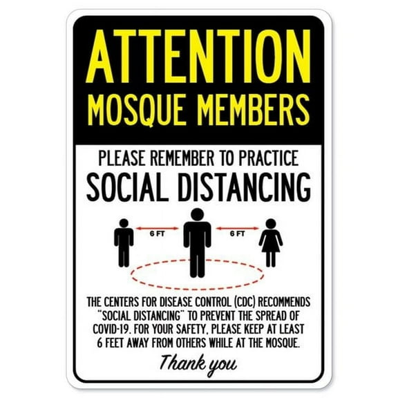 SignMission OS-NS-D-1218-25385 Covid-19 Notice Sign - Attention Mosque Members Practice Social Distancing