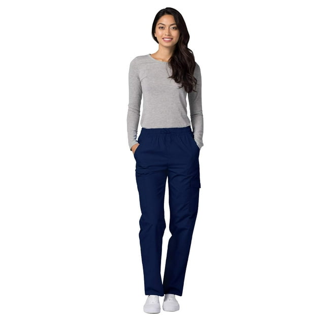 Adar Pantalon de Sarrau Cargo Fuselé Universel pour Femmes, Taille Élastique, Popeline Durable, Noir