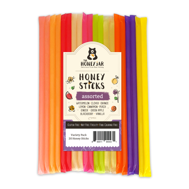 The Honey Jar Assorted Variety Pack Honey Sticks 20 Count Package