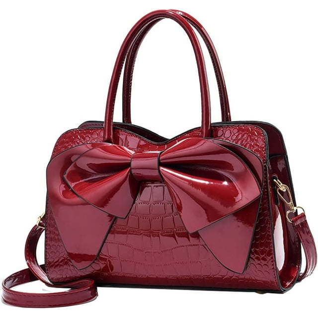 LHSHID Shiny Women Handbag Patent Leather Bowknot Purse Charm Glossy Top-Handle Satchel Tote Fashion Shoulder Bag