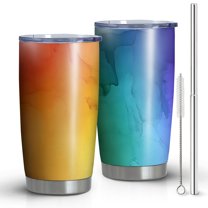 20oz Tumblers Rainbow Tie Dye Ink Pattern Stainless Steel Vacuum Insulated Double Wall Travel Tumbler Cups Mug with Lid and Straw,Cleaning Brush for Cold & Hot Drinks