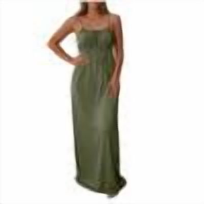Yangnuo Women's Spaghetti Strap Backless Maxi Dress Ladies Ruched Solid Color Casual Summer Dress Army Green L