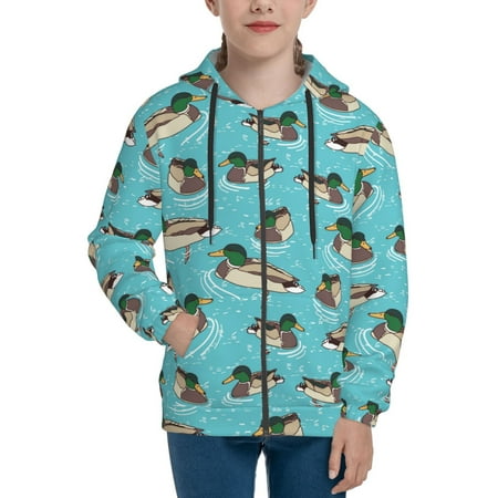 

Hoodies for Women Mallard Ducks Swimming In The Lake Long Sleeve Sweatshirt Drawstring Zip Up Hoodie with Pockets Teen Girl Clothes