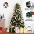 thumbnail image 5 of Vancouver 9ft Frosted Prelit Artificial Christmas Tree with Pine Cones, Faux Berries, Foot Pedal, 2128 Branch Tips, 900 Warm Lights and Metal Stand, 59" wide Realistic Decorated Spruce Christmas Tree, 5 of 12