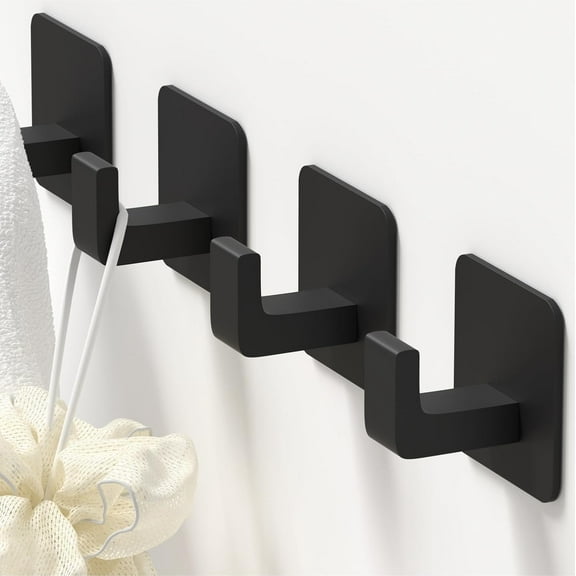 Self Adhesive Towel Hooks, Matte Black, Right-Angle Design, 4 Pack