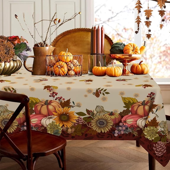 Fall Rectangle Tablecloth 60×102 Inch,Fall Pumpkin Tablecloths Thanksgiving Washable Table Cover, Autumn Decoration Table Cloths for Party Picnic Dinner Table Decor
