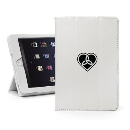 White Knotted Leather - For Apple iPad Mini 4 White Leather Magnetic Smart Case Cover Stand Celtic Knot Heart