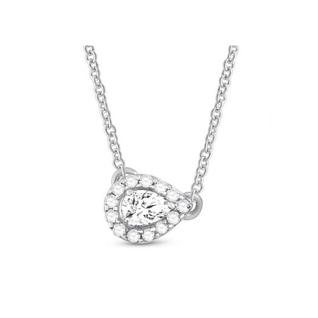 L U DIAMONDS 14k White Gold Pear Diamond Solitaire Necklace 1/6 Ctw