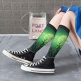 thumbnail image 5 of Xecao Green Night Sky Moon Branches print thigh-high socks, crafted for both men and women with a stretchy, high-opaque design perfect for daily wear, 5 of 6